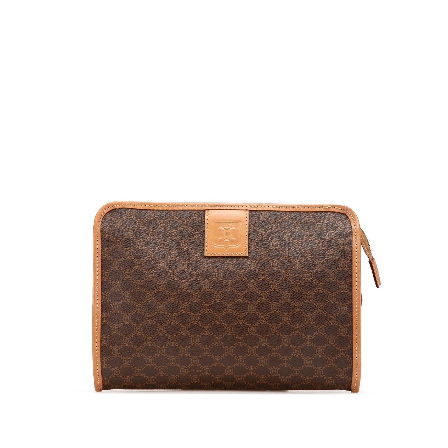 Celine Macadam Coated Canvas Clutch Brown