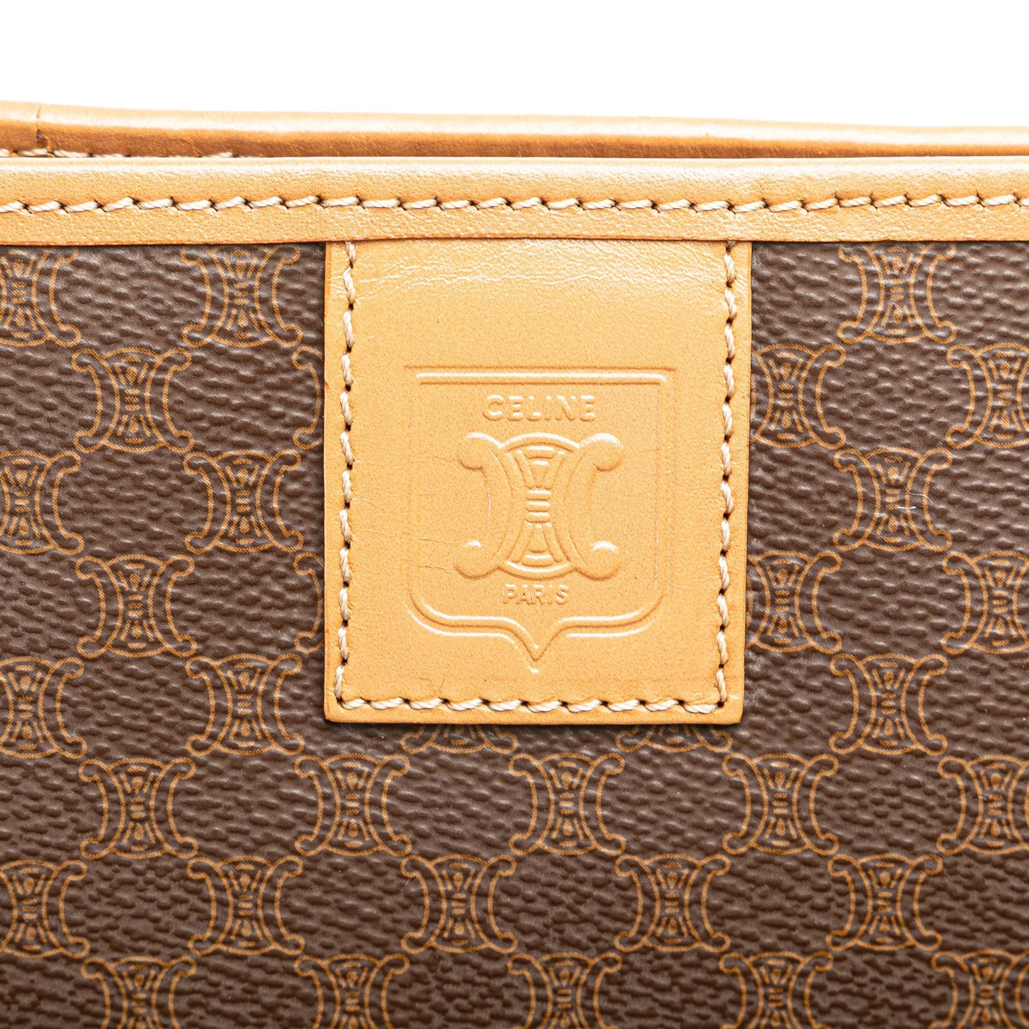 Celine Macadam Coated Canvas Clutch Brown