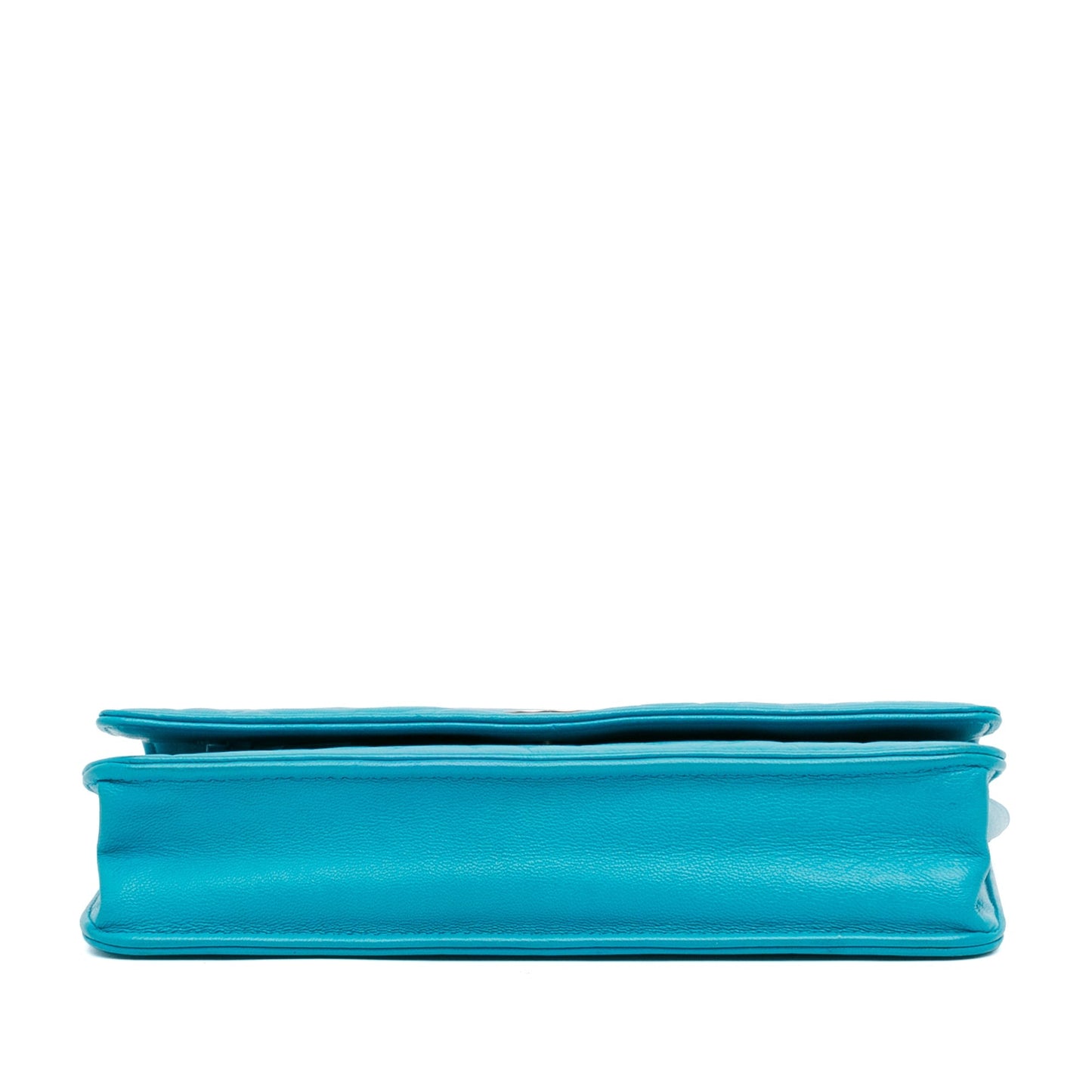 Chanel Lambskin Camellia Embossed Wallet On Chain Blue