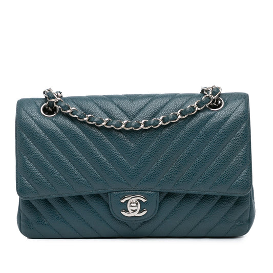 Chanel Medium Classic Chevron Caviar Double Flap Blue