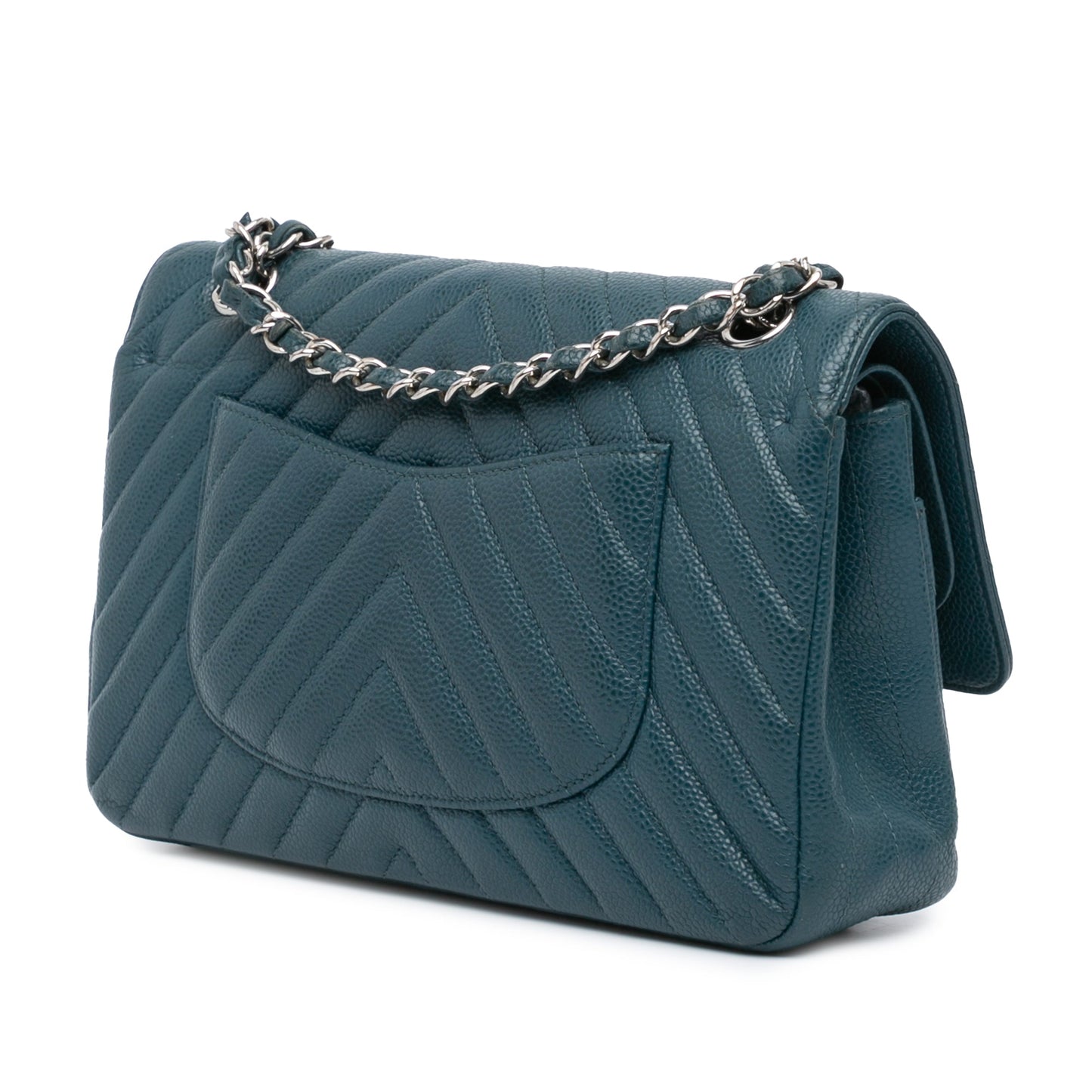 Chanel Medium Classic Chevron Caviar Double Flap Blue