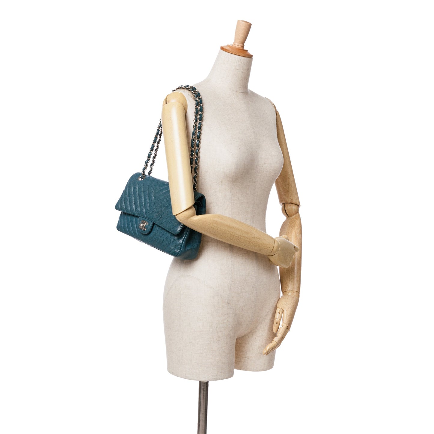 Chanel Medium Classic Chevron Caviar Double Flap Blue