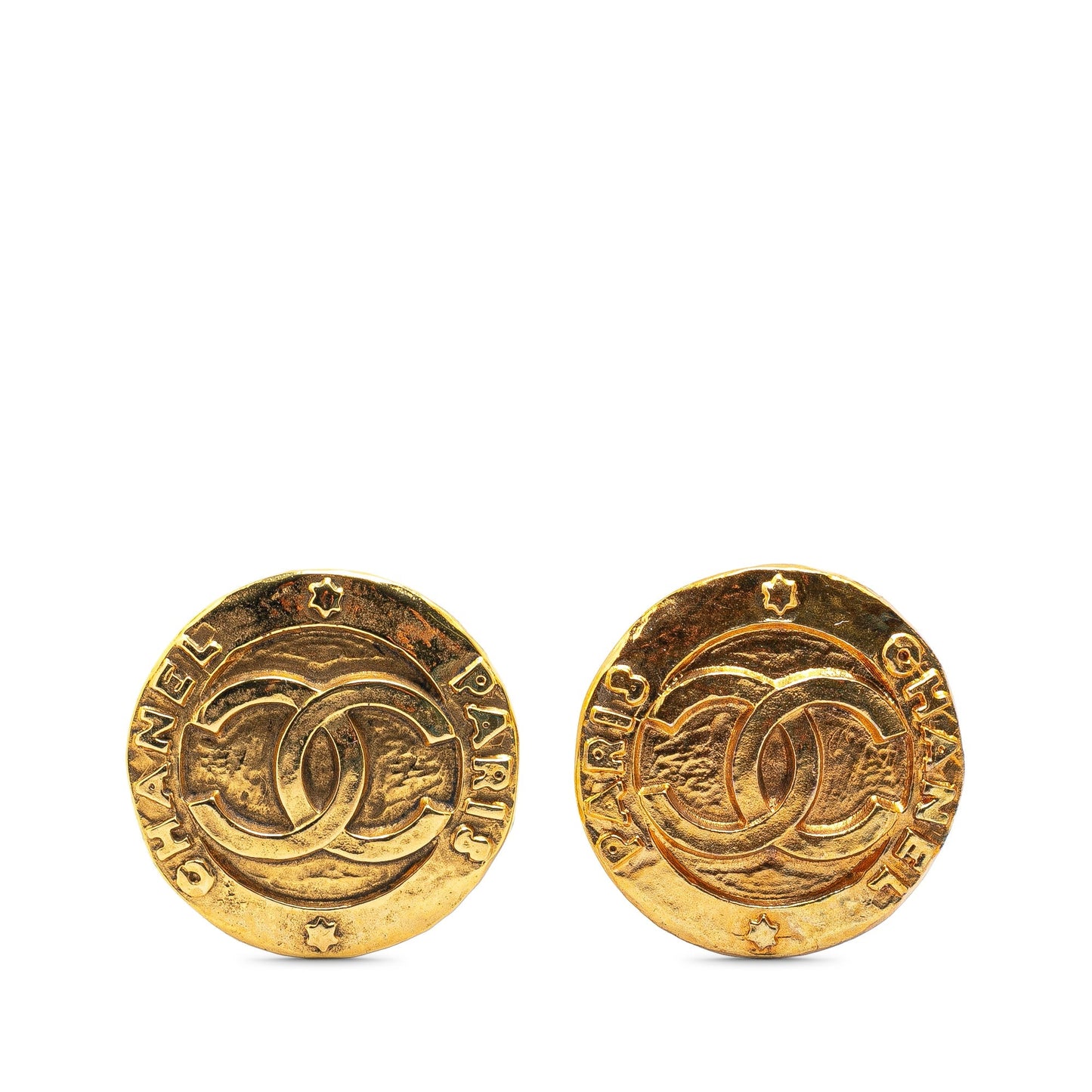 Chanel Gold Plated CC Round Clip On Earrings Gold