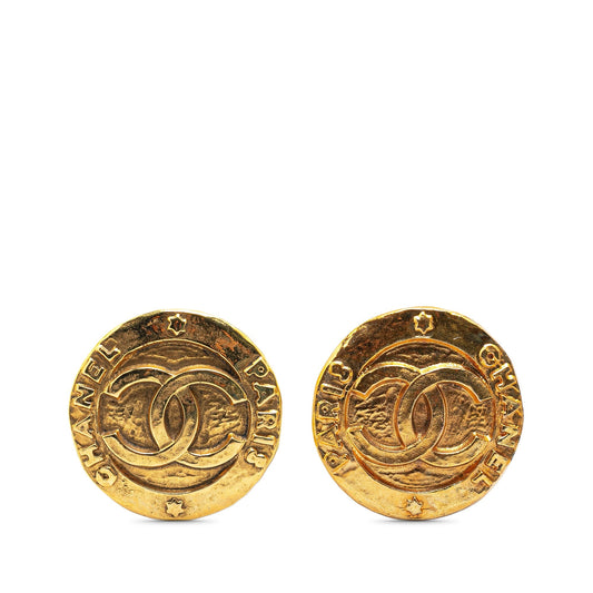 Chanel Gold Plated CC Round Clip On Earrings Gold
