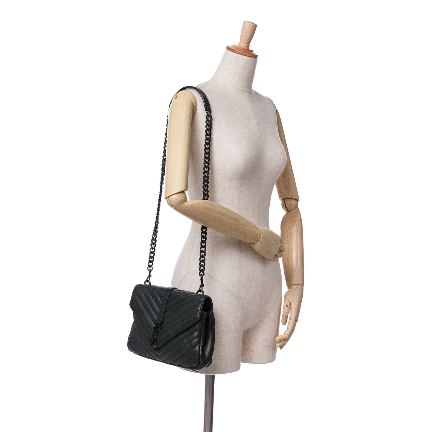 Saint Laurent Medium Monogram Chevron Sheepskin College Bag Black