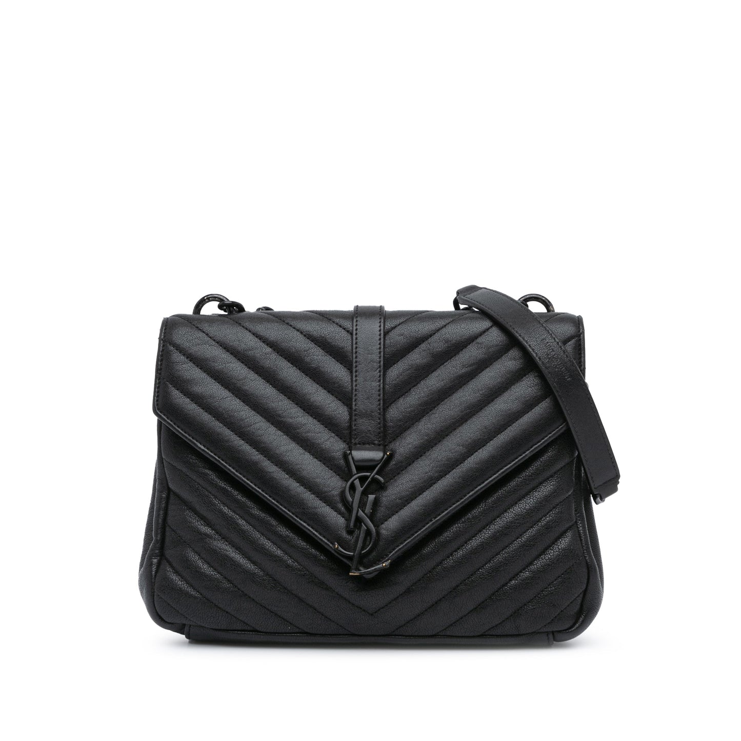 Saint Laurent Medium Monogram Chevron Sheepskin College Bag Black