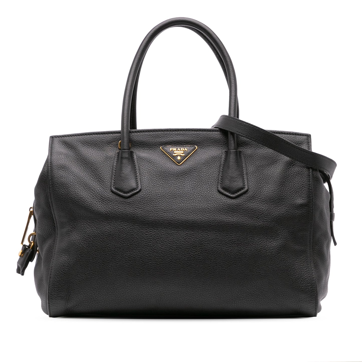 Prada Vitello Daino Zip Top Satchel Black