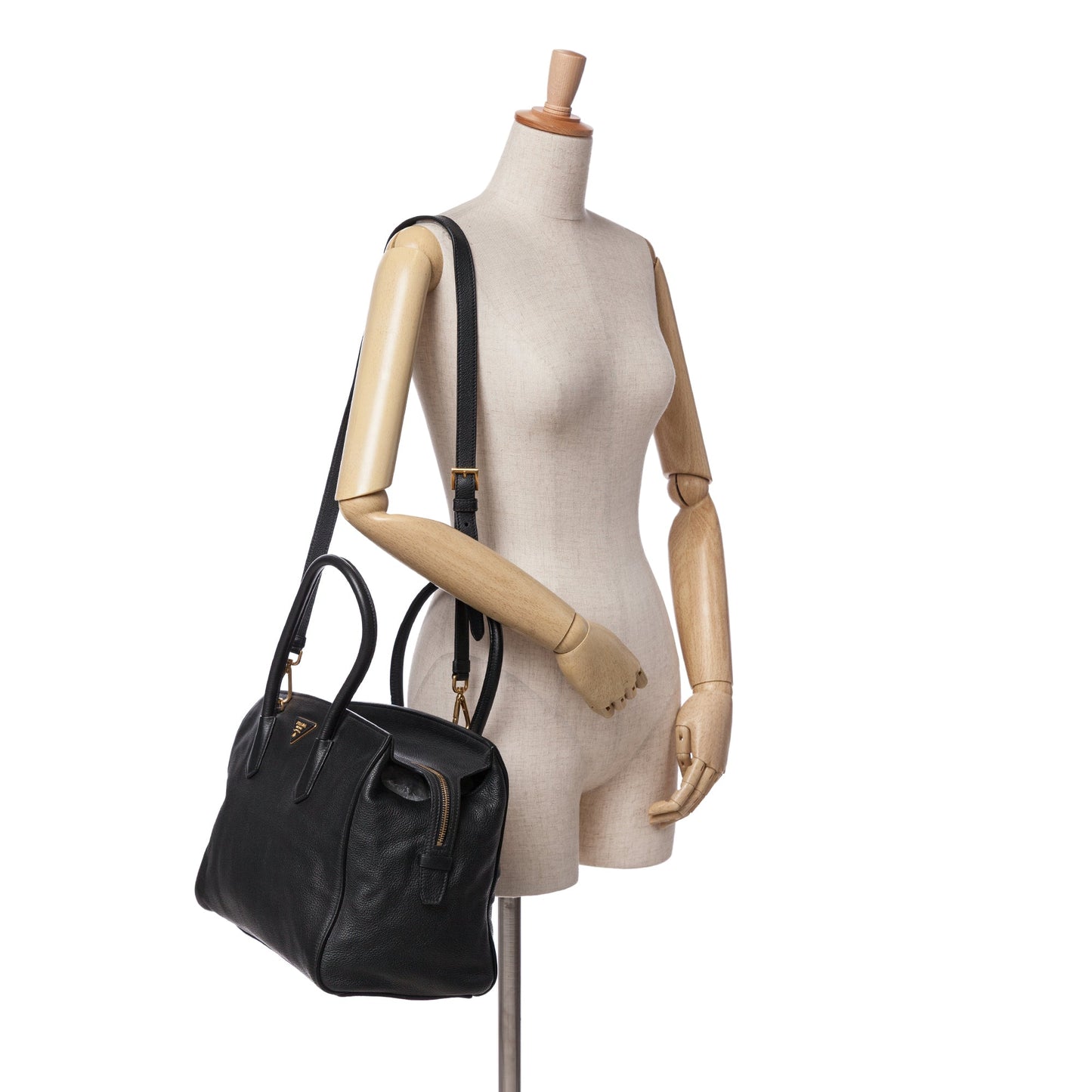 Prada Vitello Daino Zip Top Satchel Black