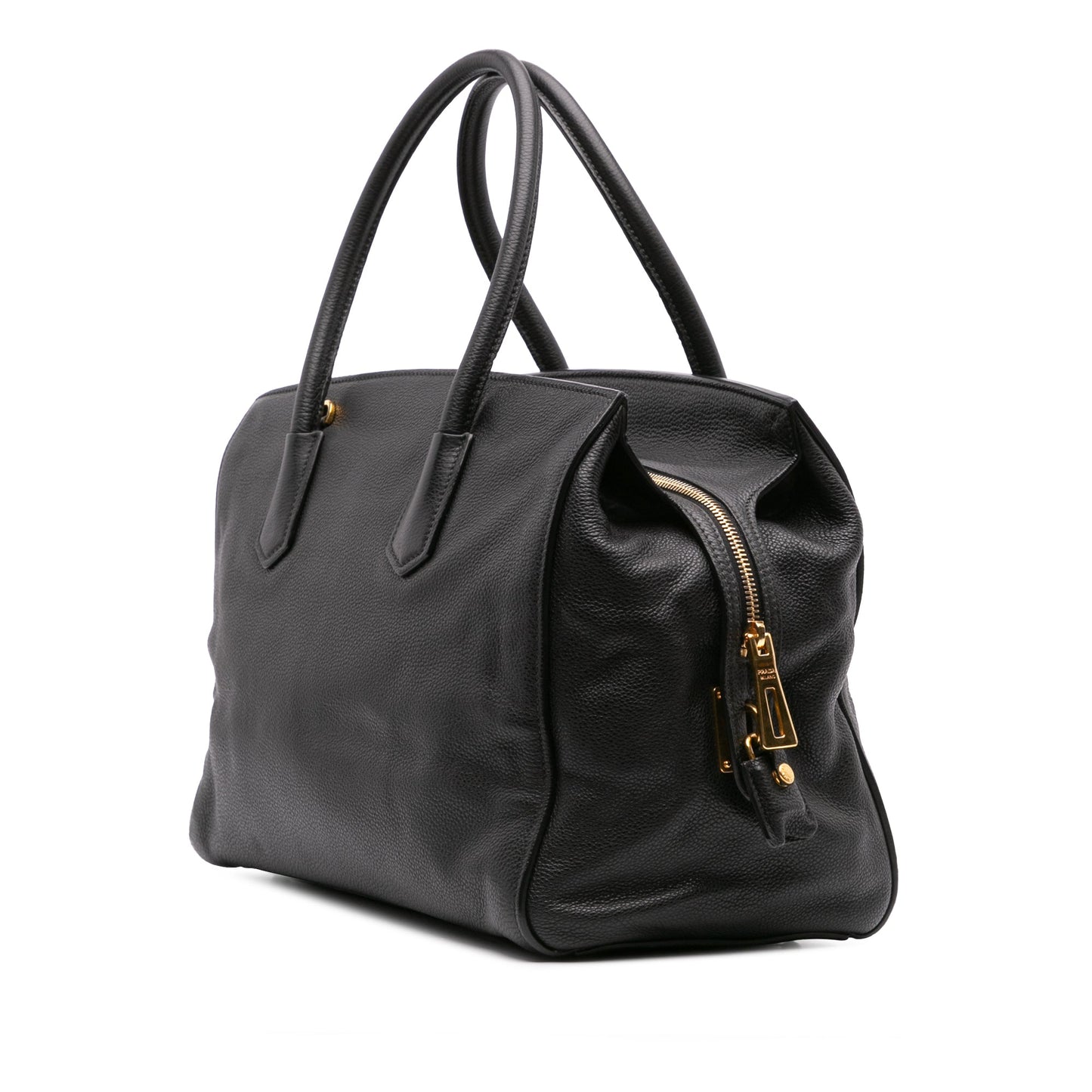 Prada Vitello Daino Zip Top Satchel Black