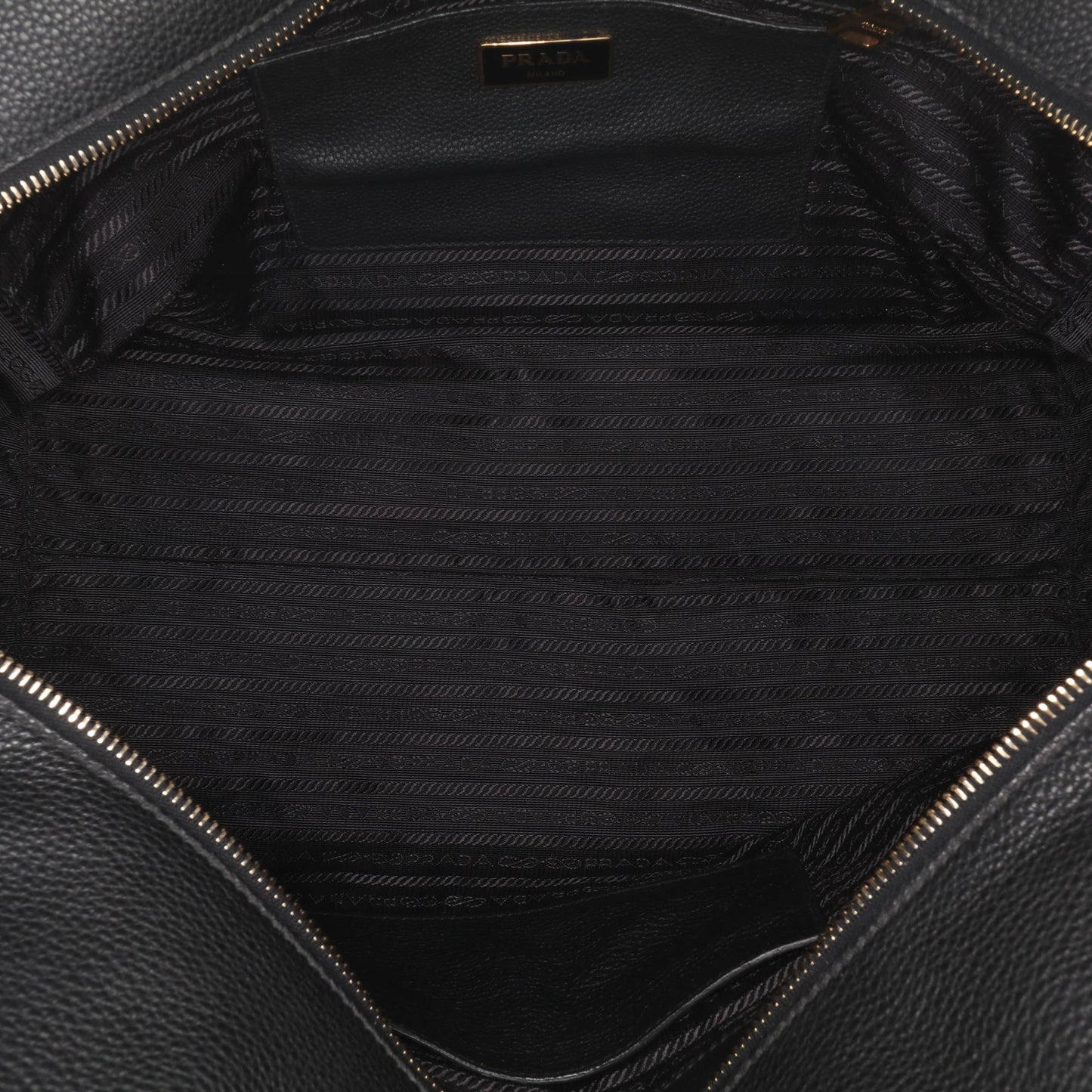 Prada Vitello Daino Zip Top Satchel Black