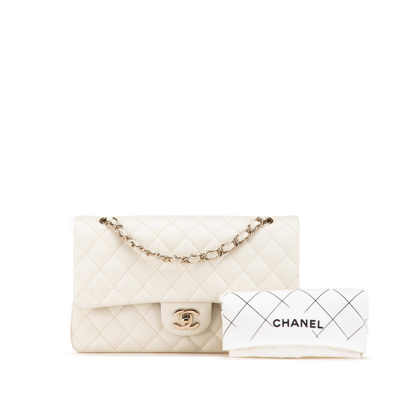 Chanel Medium Classic Caviar Double Flap White