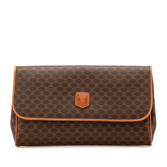 Celine Macadam Coated Canvas Clutch Brown