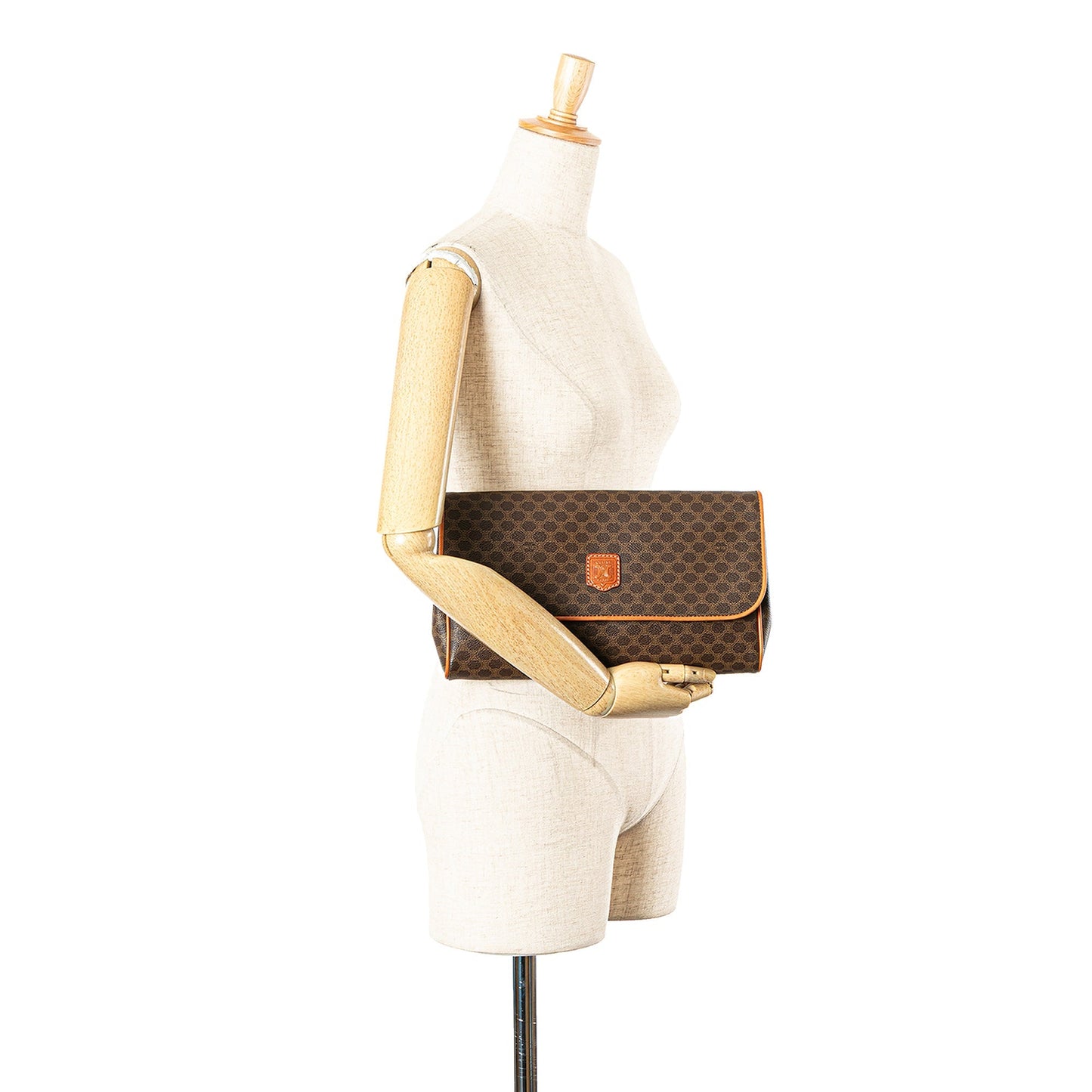 Celine Macadam Coated Canvas Clutch Brown