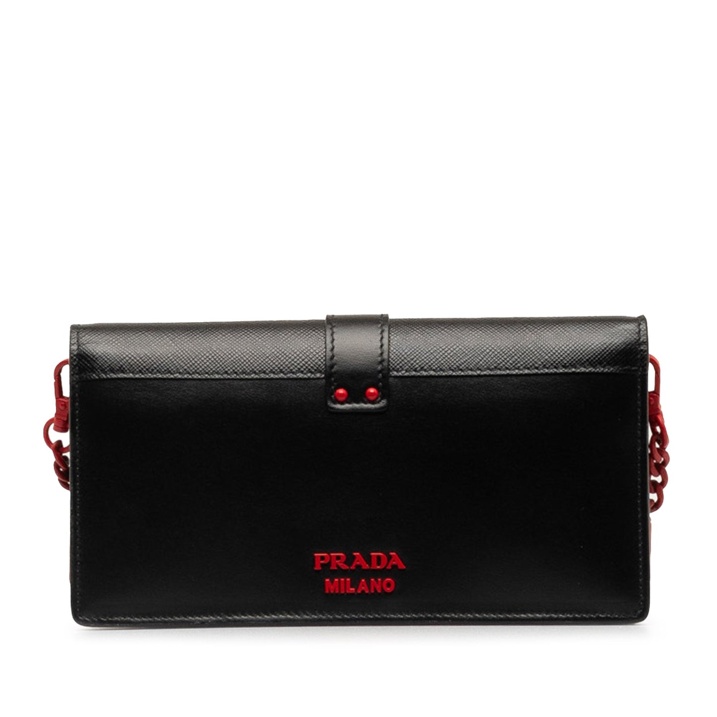 Prada Saffiano City Calf Cahier Heart and Flower Wallet on Chain Black