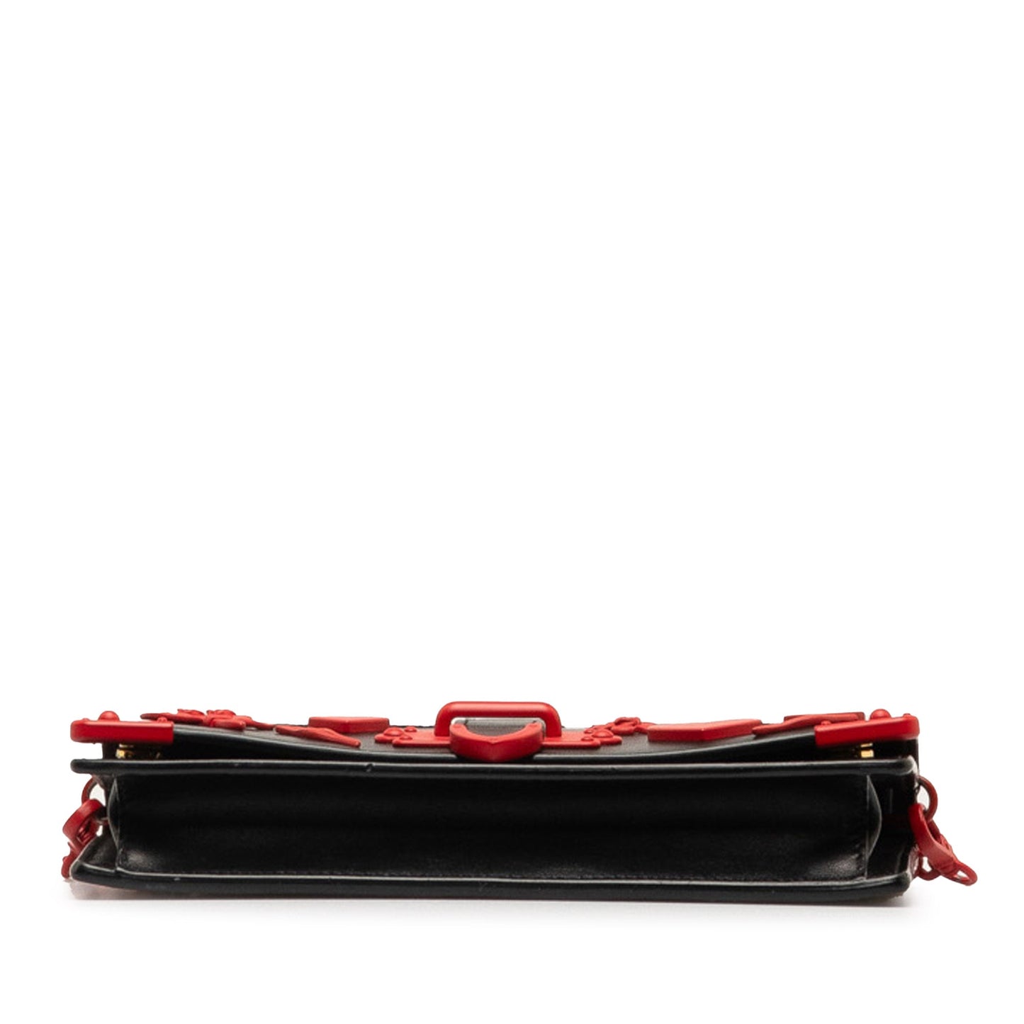 Prada Saffiano City Calf Cahier Heart and Flower Wallet on Chain Black