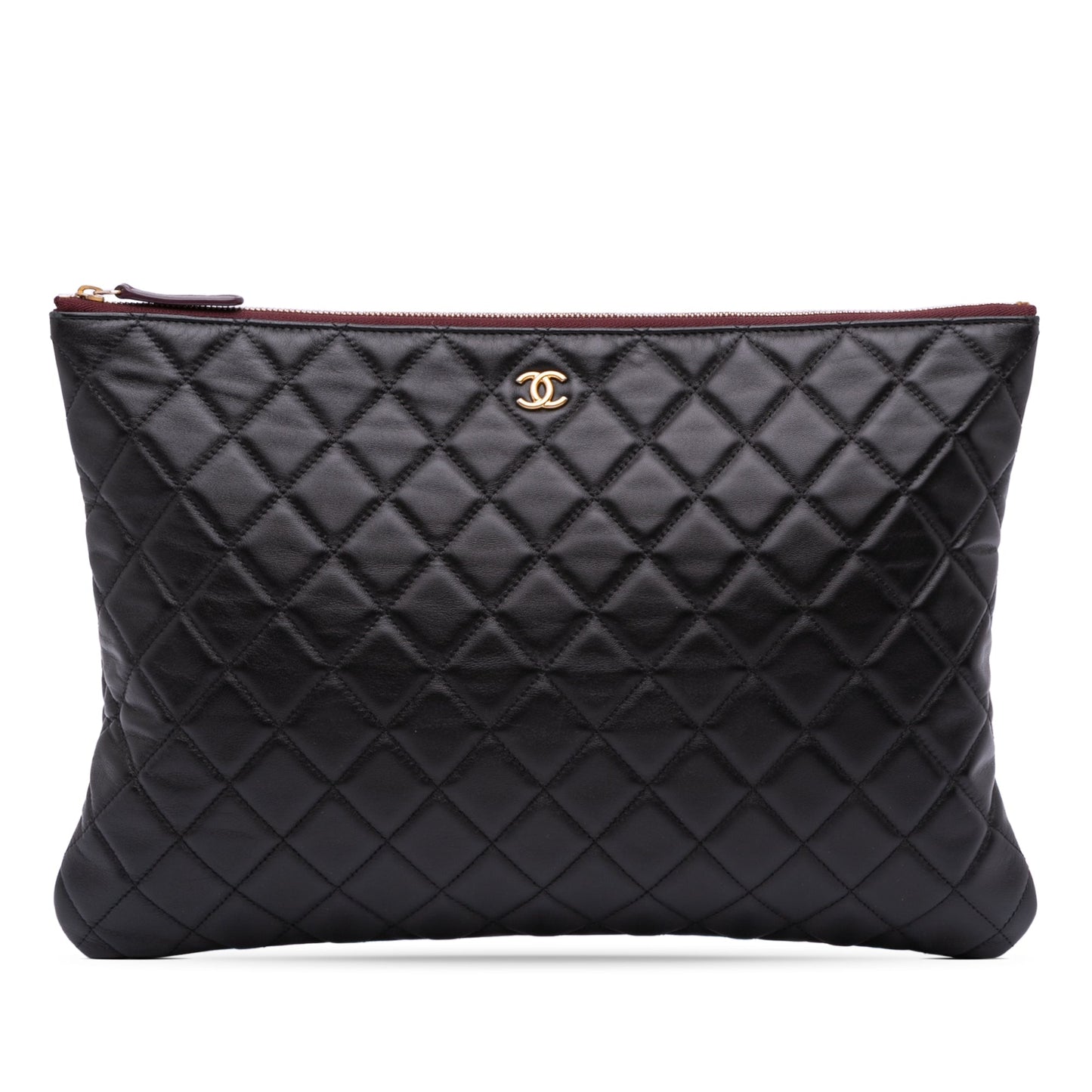 Chanel Large Quilted Lambskin O Case Clutch Black