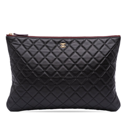 Chanel Large Quilted Lambskin O Case Clutch Black