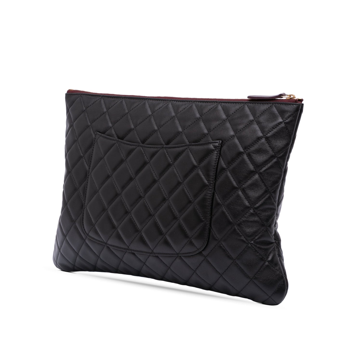 Chanel Large Quilted Lambskin O Case Clutch Black