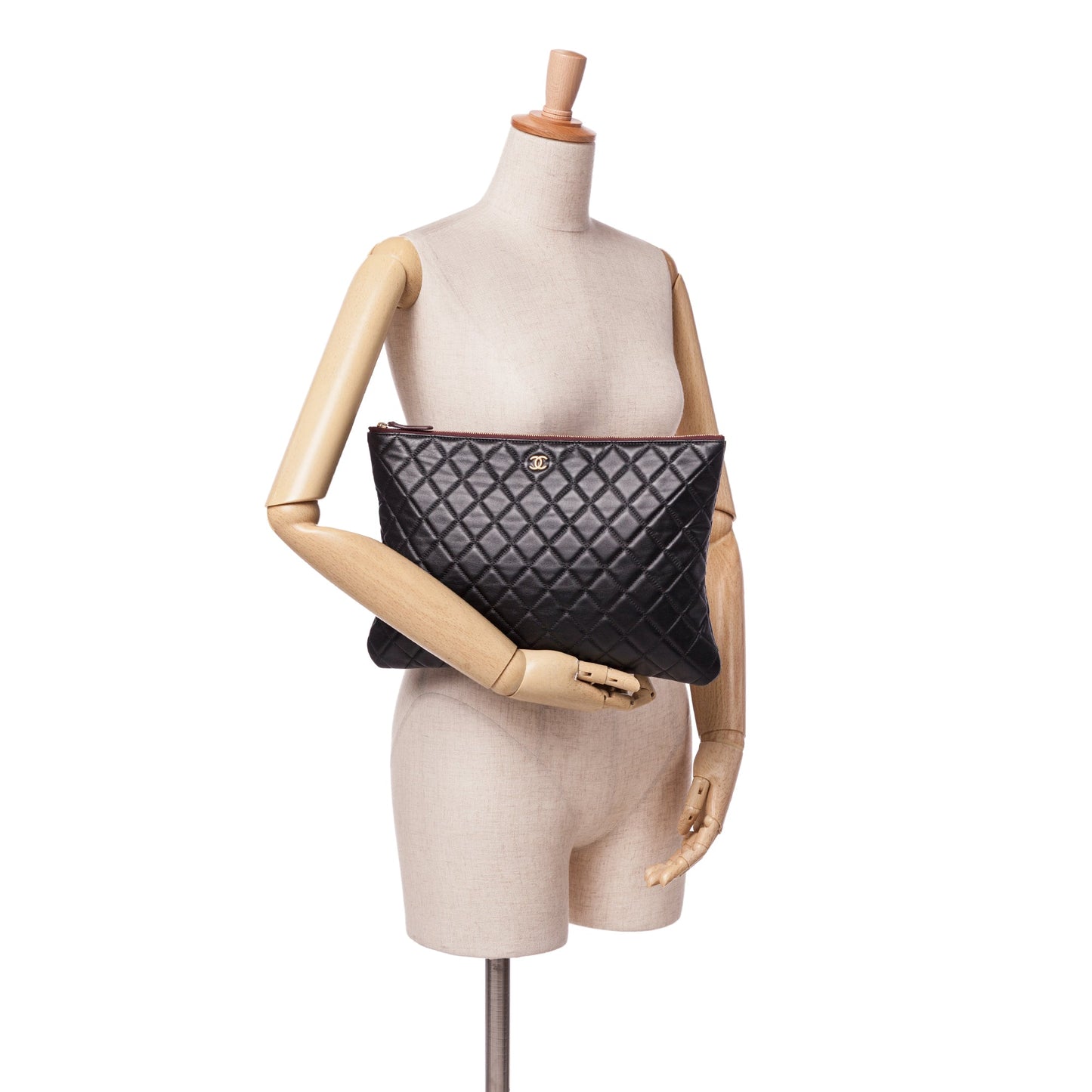 Chanel Large Quilted Lambskin O Case Clutch Black