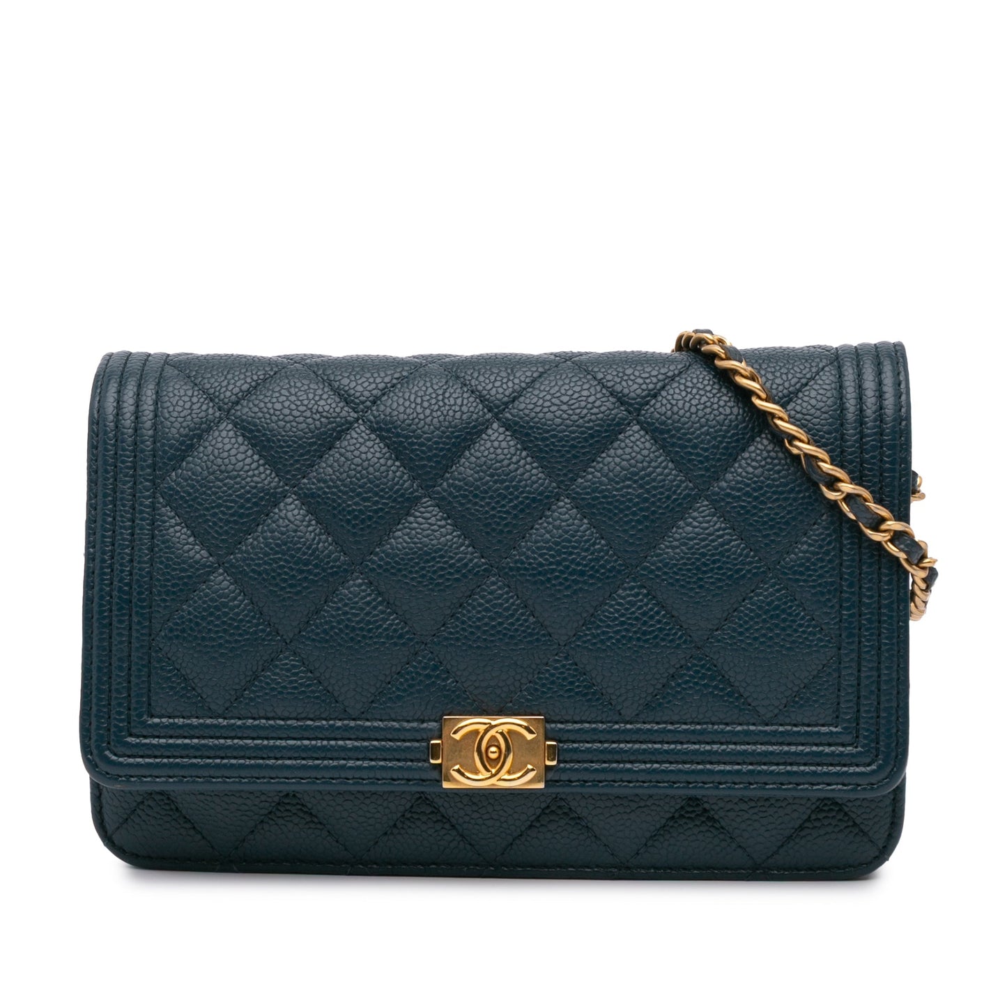 Chanel Quilted Caviar Boy Wallet on Chain Blue