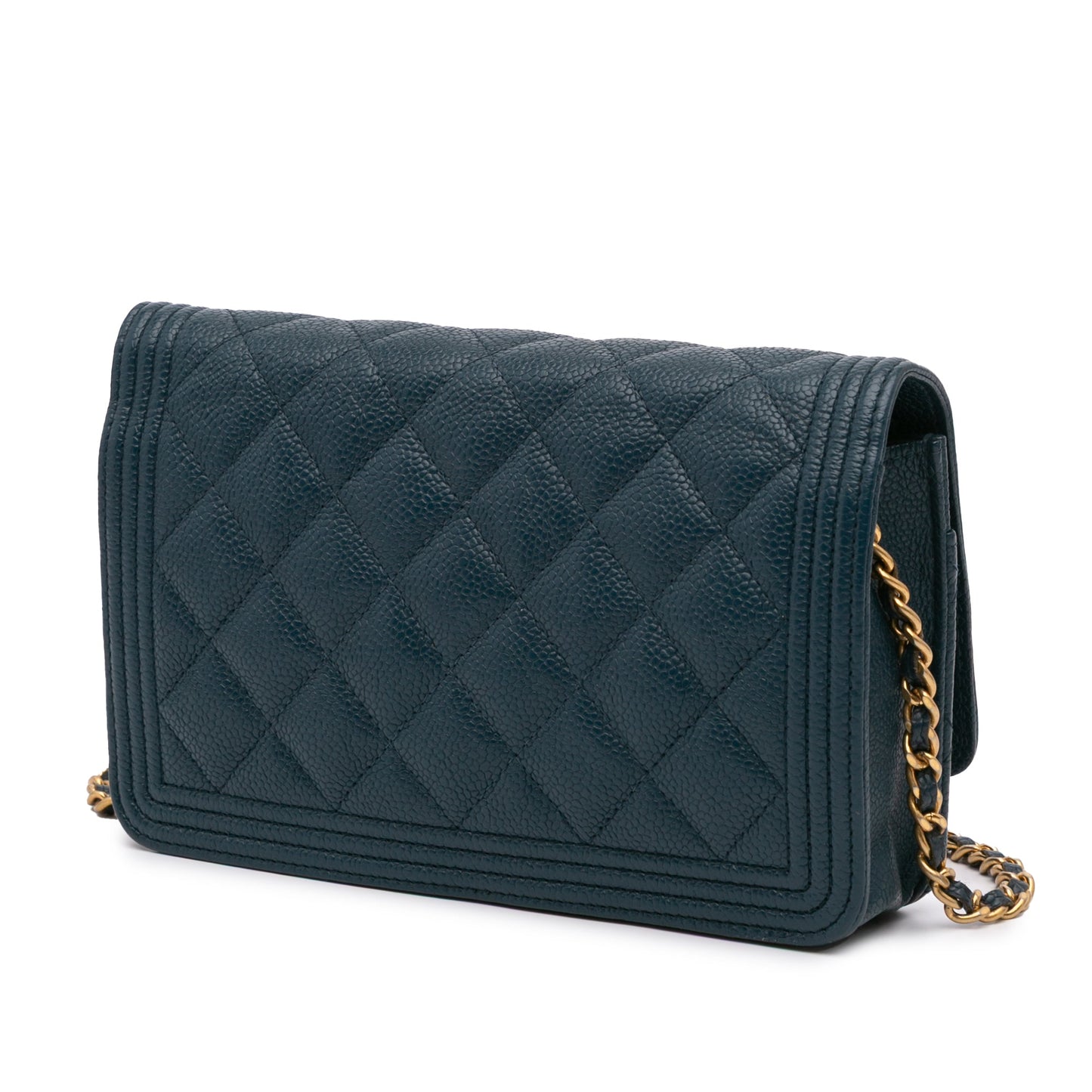 Chanel Quilted Caviar Boy Wallet on Chain Blue
