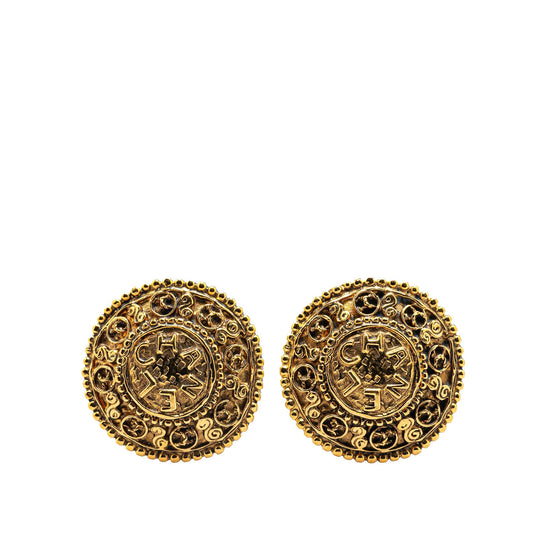Chanel Gold Plated CC Round Clip on Earrings Gold