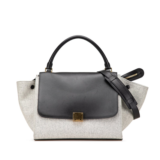 Celine Medium Wool and Calfskin Bicolor Trapeze Satchel Gray