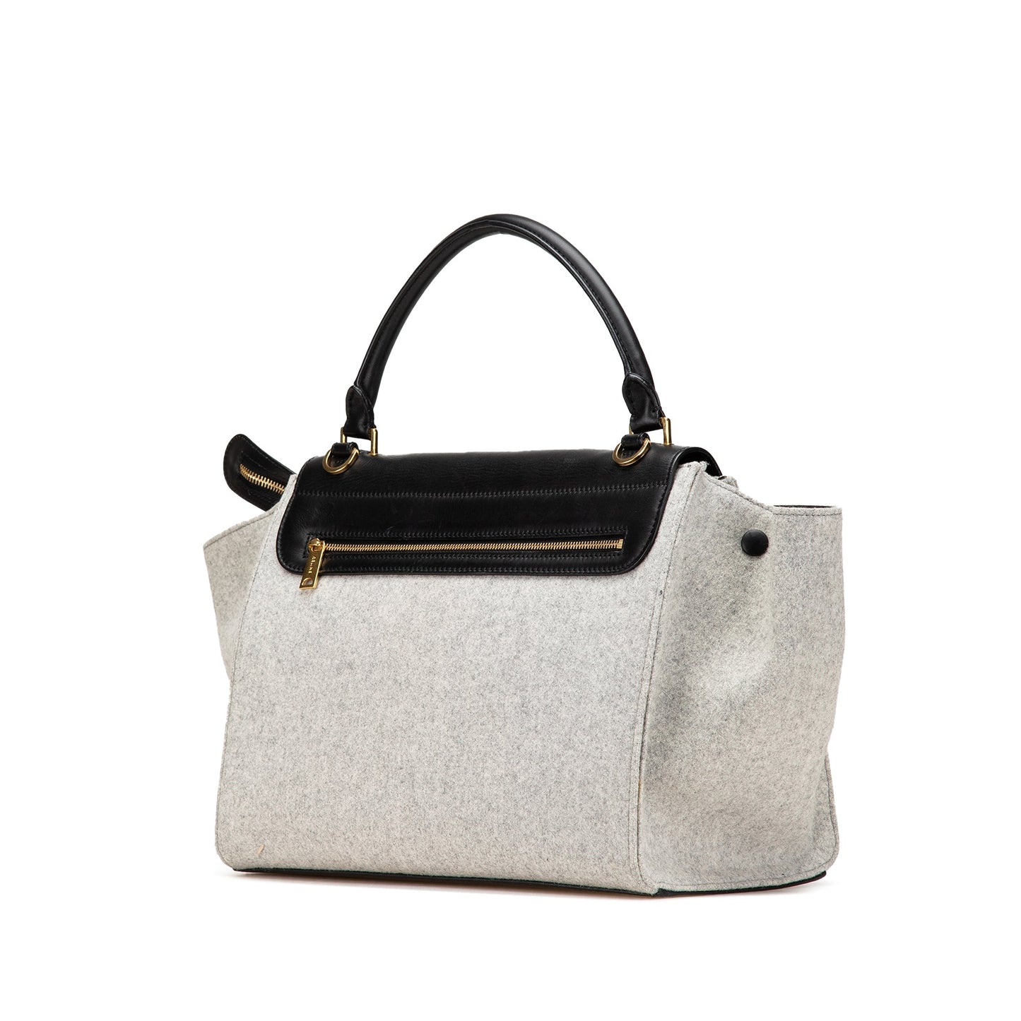 Celine Medium Wool and Calfskin Bicolor Trapeze Satchel Gray
