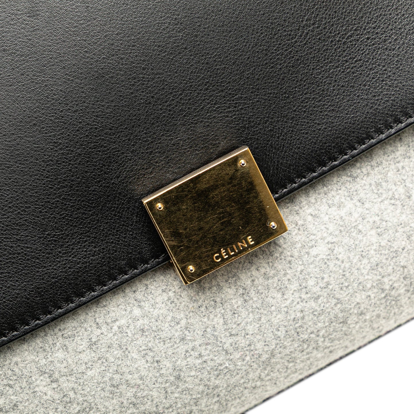 Celine Medium Wool and Calfskin Bicolor Trapeze Satchel Gray