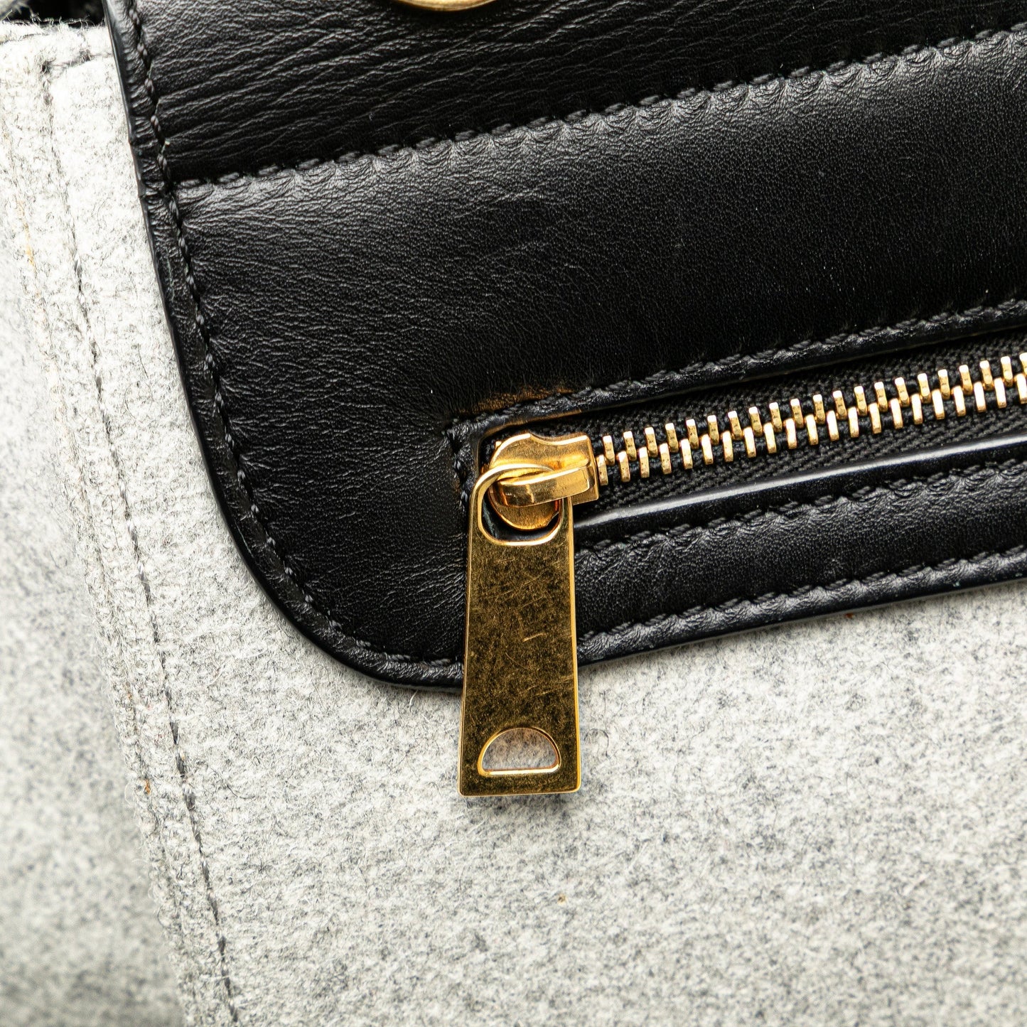 Celine Medium Wool and Calfskin Bicolor Trapeze Satchel Gray