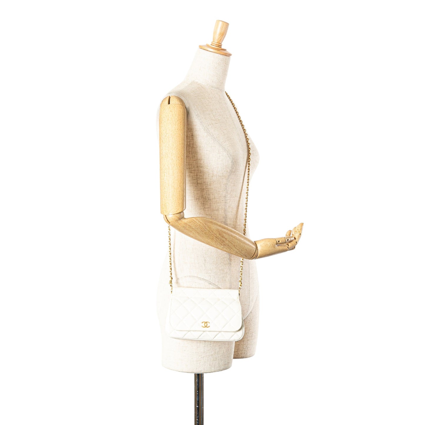 Chanel Quilted Caviar Frame Flap Clutch with Chain White