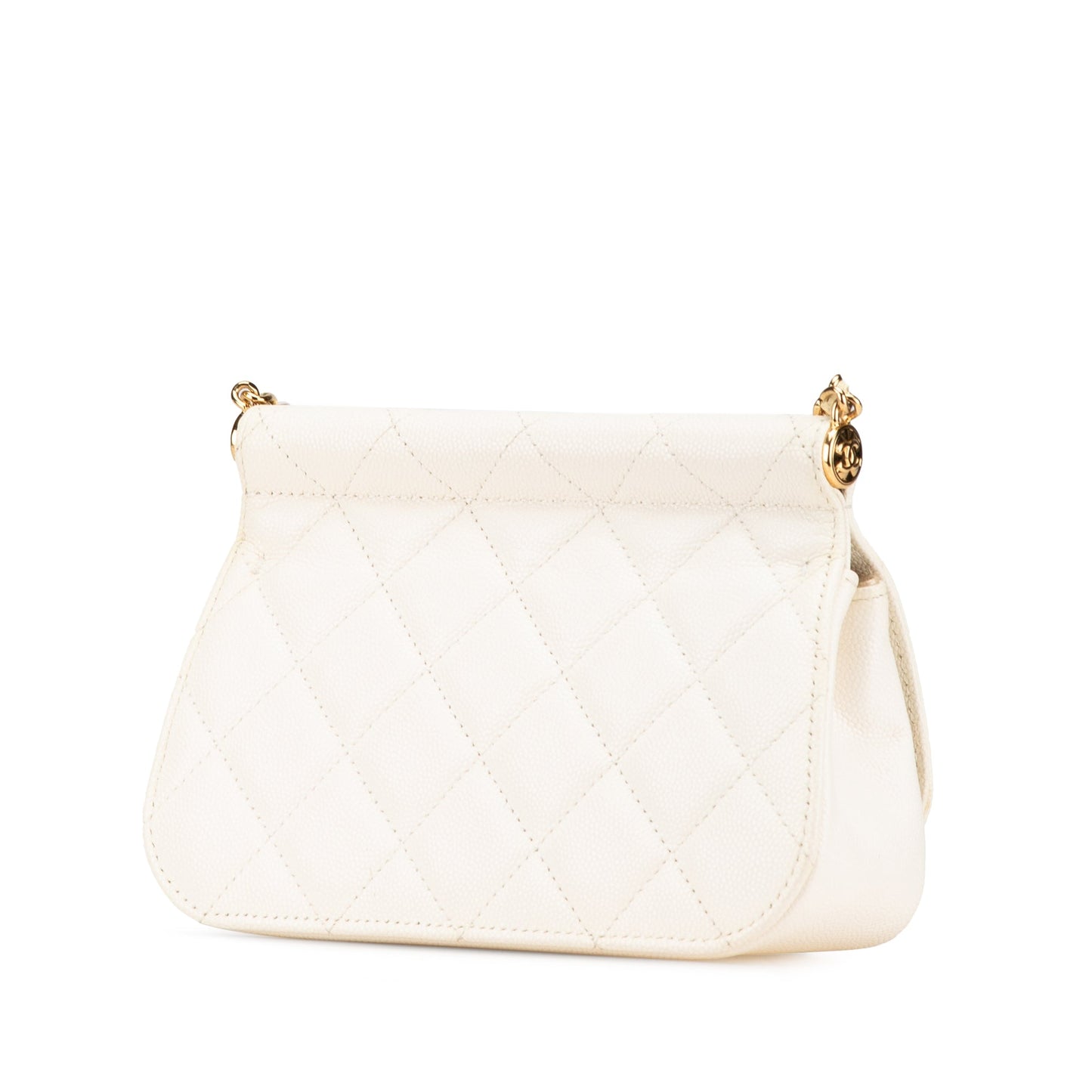 Chanel Quilted Caviar Frame Flap Clutch with Chain White