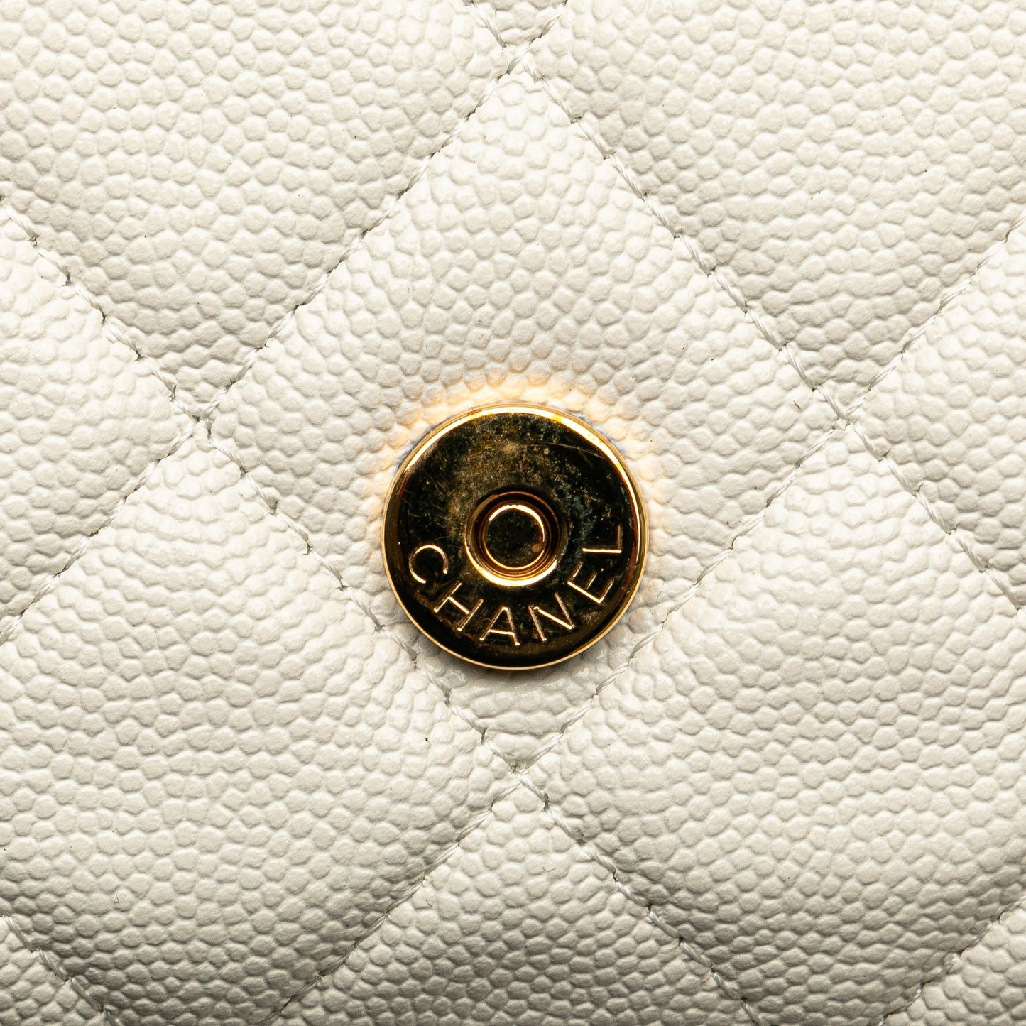 Chanel Quilted Caviar Frame Flap Clutch with Chain White