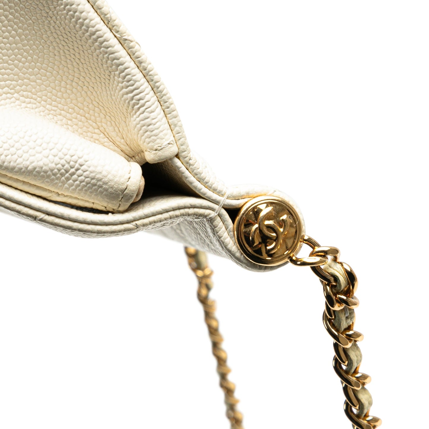 Chanel Quilted Caviar Frame Flap Clutch with Chain White