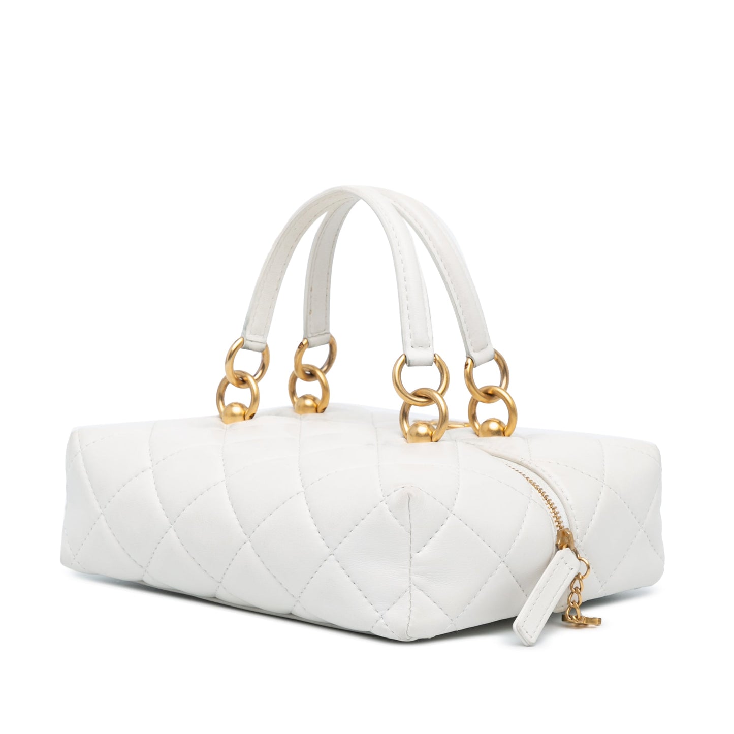 Chanel MÃ©tiers d'Art CC Quilted Lambskin Box with Top Handle Bag White