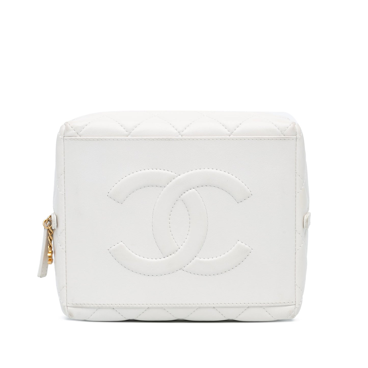 Chanel MÃ©tiers d'Art CC Quilted Lambskin Box with Top Handle Bag White