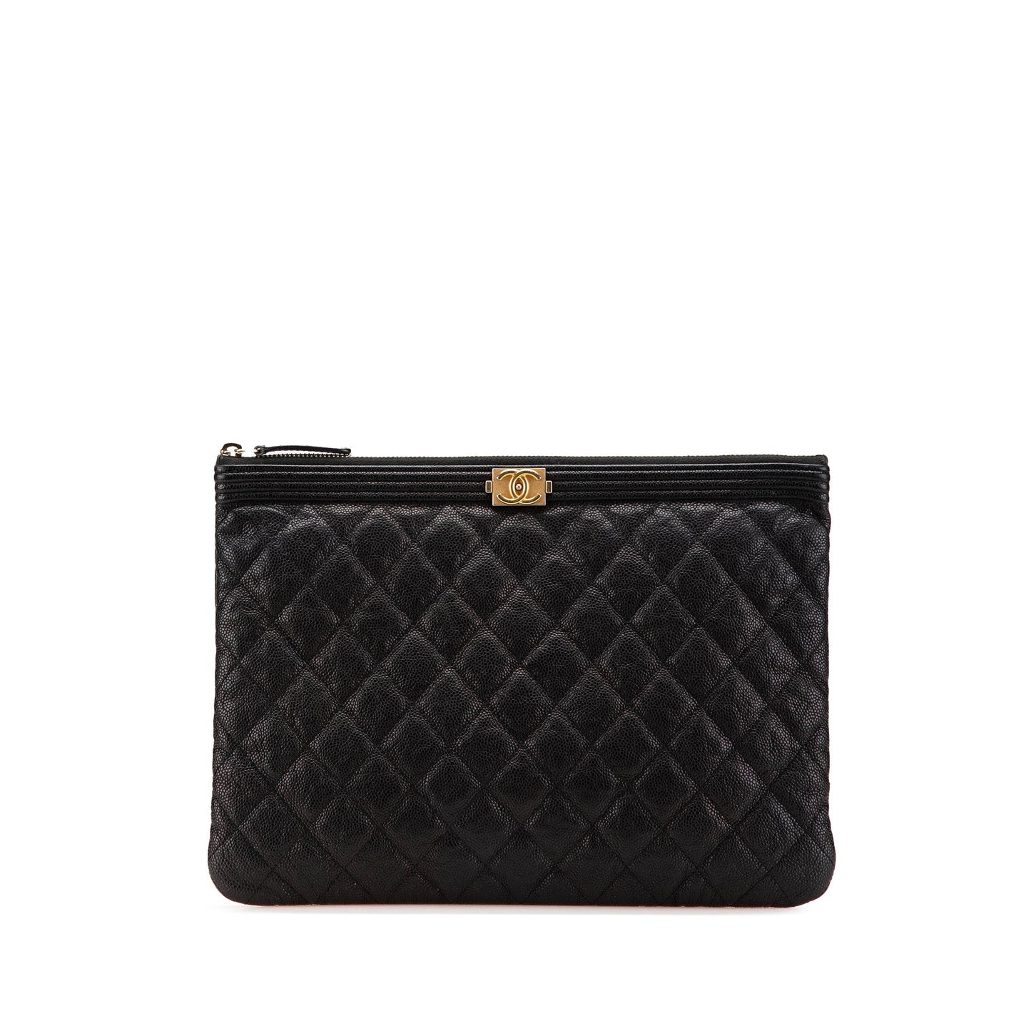 Chanel Medium Quilted Caviar Boy O Case Clutch Black