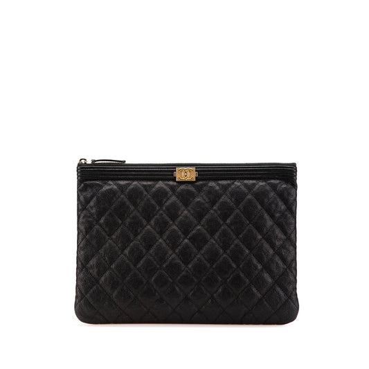 Chanel Medium Quilted Caviar Boy O Case Clutch Black