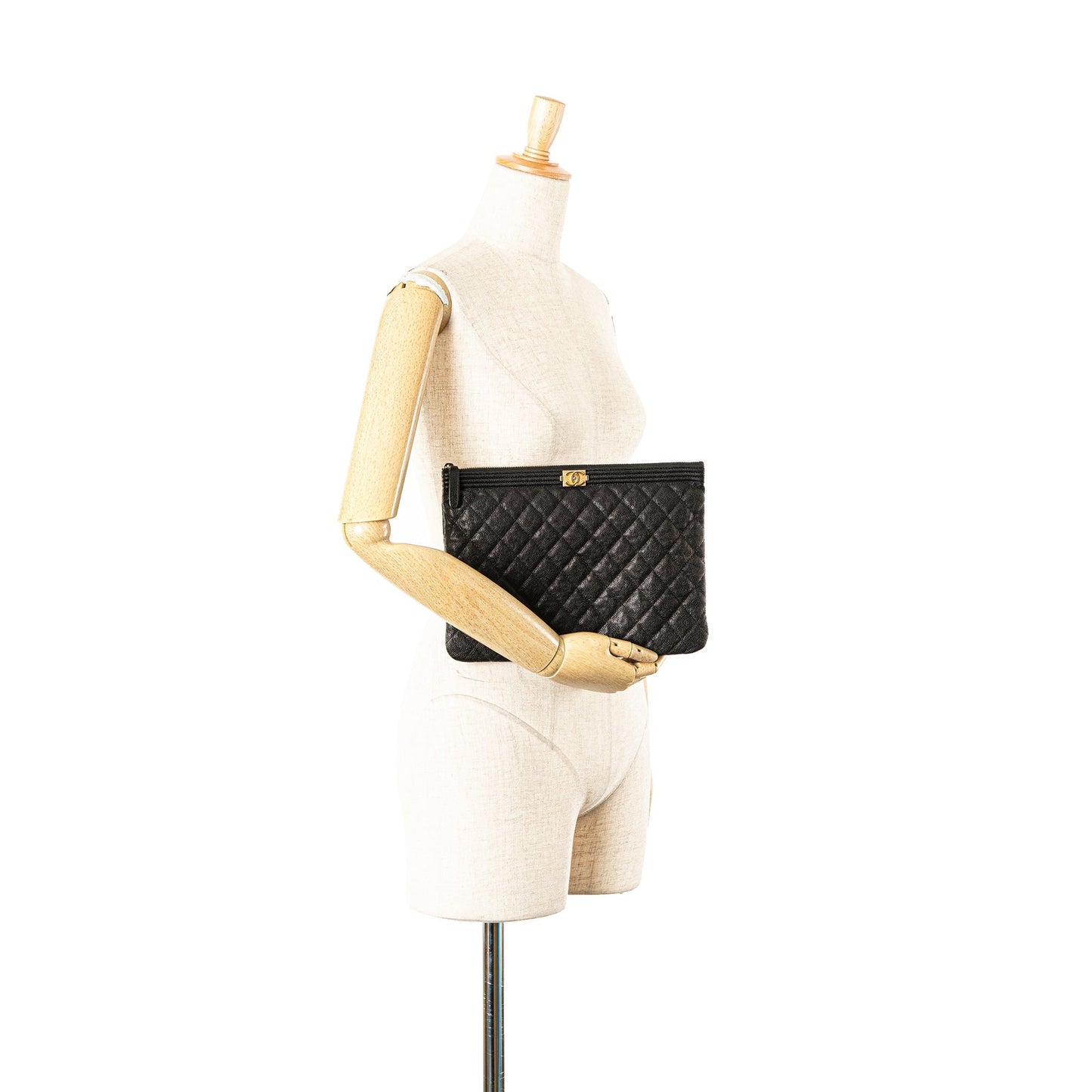 Chanel Medium Quilted Caviar Boy O Case Clutch Black