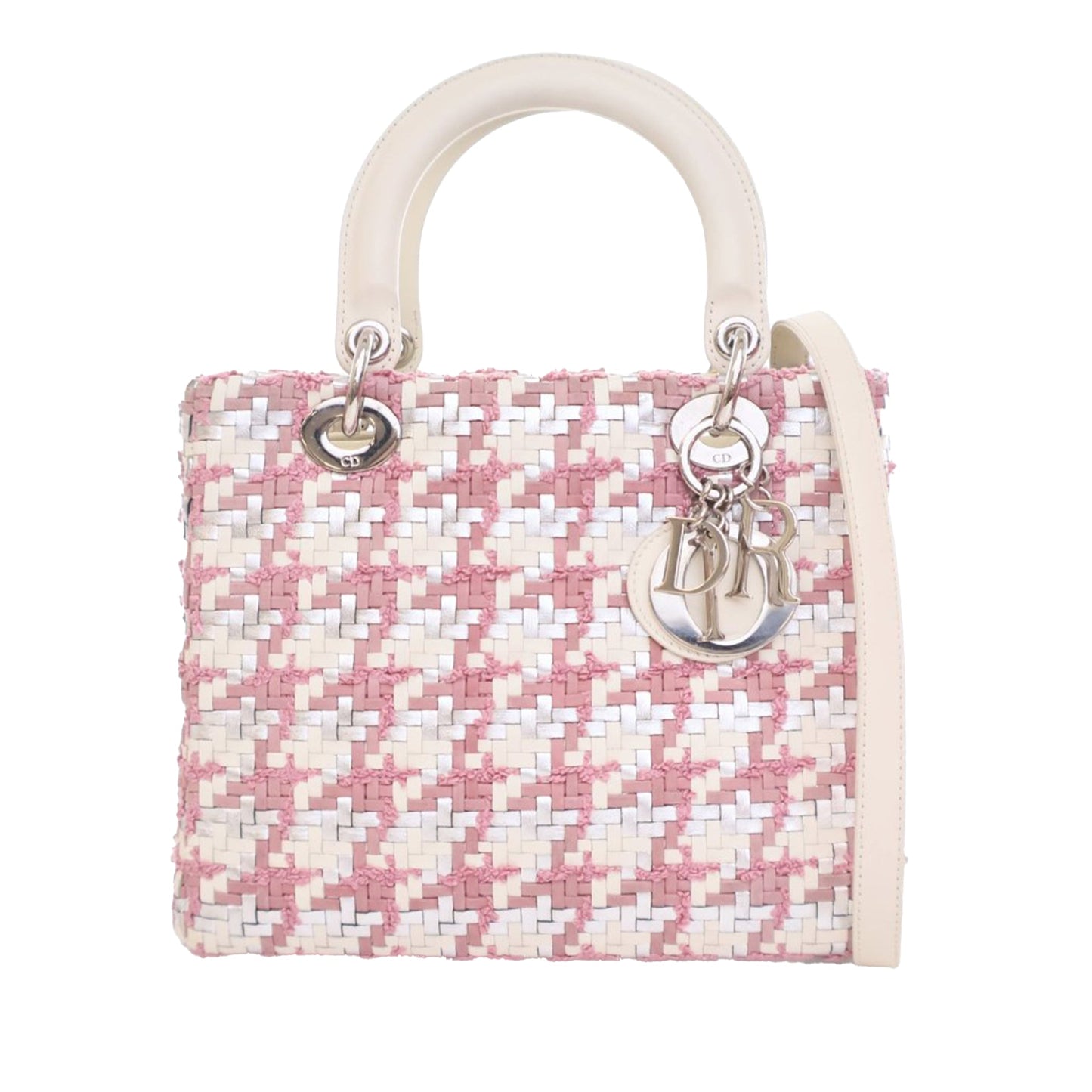 Dior Medium Lambskin And Tweed Lady Dior Pink