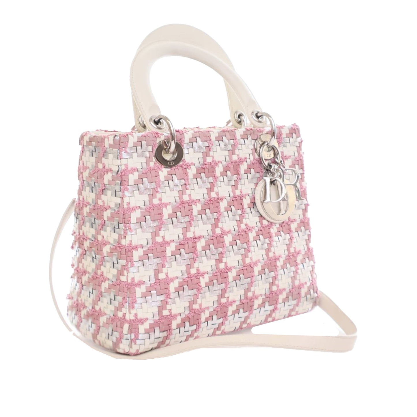 Dior Medium Lambskin And Tweed Lady Dior Pink