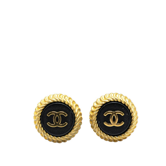 Chanel Gold Plated Acrylic CC Round Clip on Earrings Gold