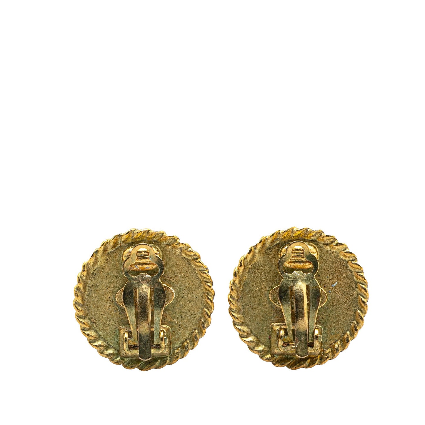Chanel Gold Plated Acrylic CC Round Clip on Earrings Gold