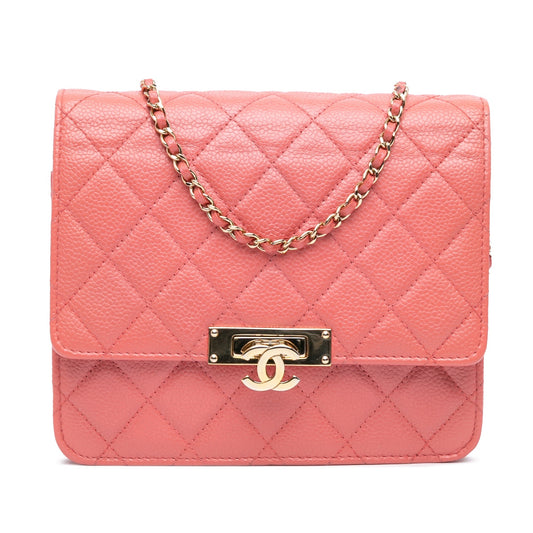 Chanel Quilted Caviar Golden Class Wallet On Chain Pink