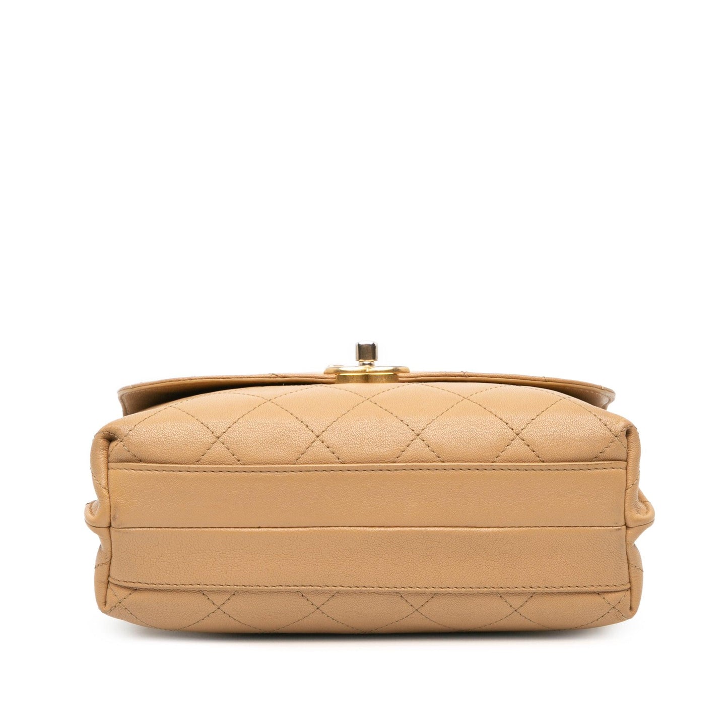Chanel Quilted Lambskin CC Logo Bar Shoulder Bag Brown