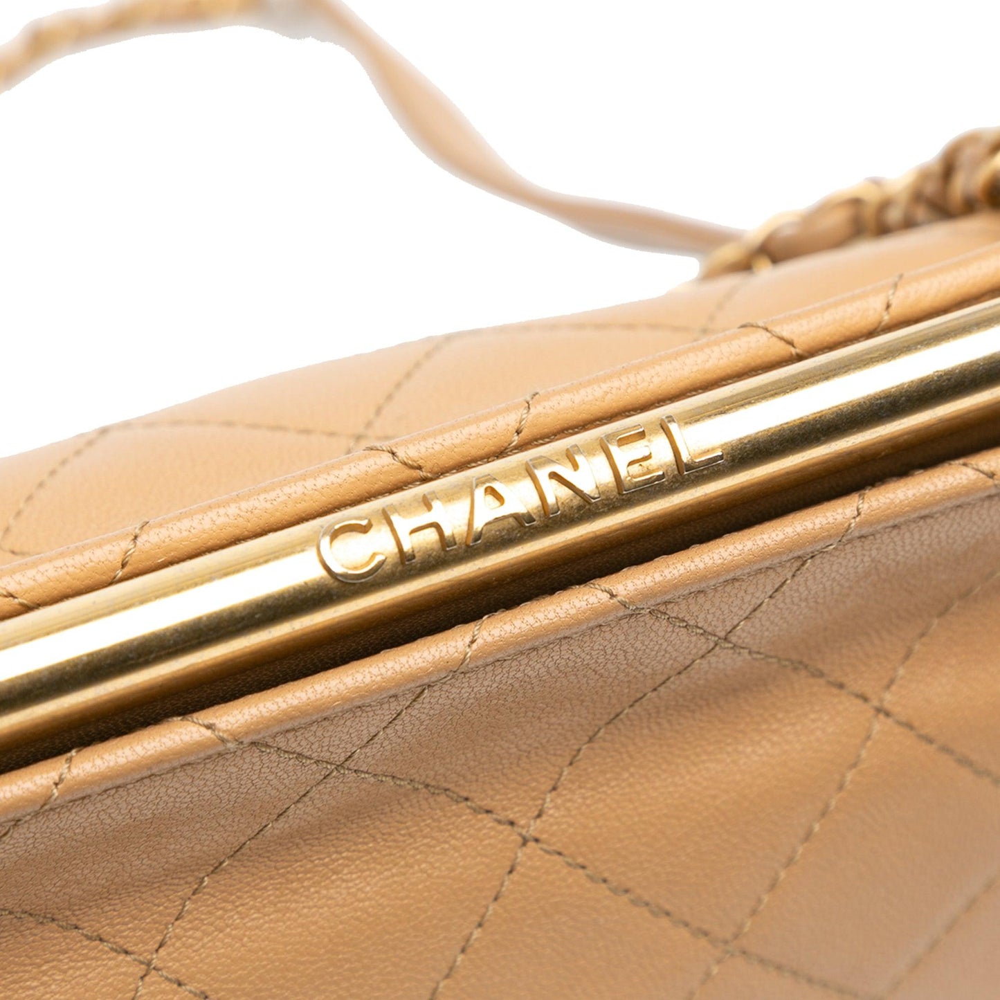 Chanel Quilted Lambskin CC Logo Bar Shoulder Bag Brown
