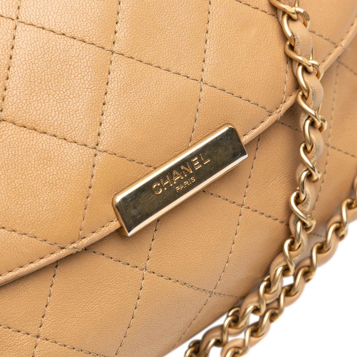 Chanel Quilted Lambskin CC Logo Bar Shoulder Bag Brown