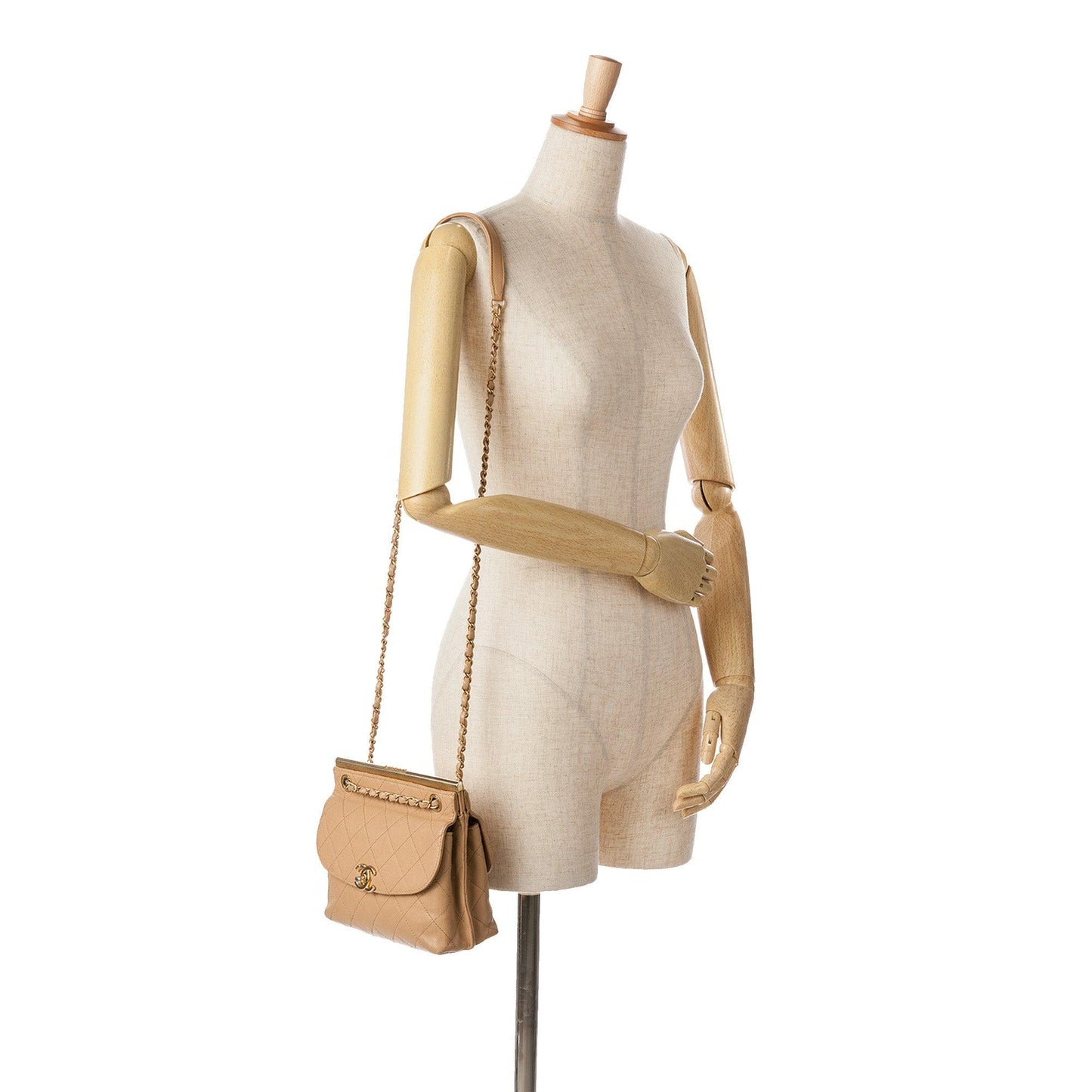 Chanel Quilted Lambskin CC Logo Bar Shoulder Bag Brown