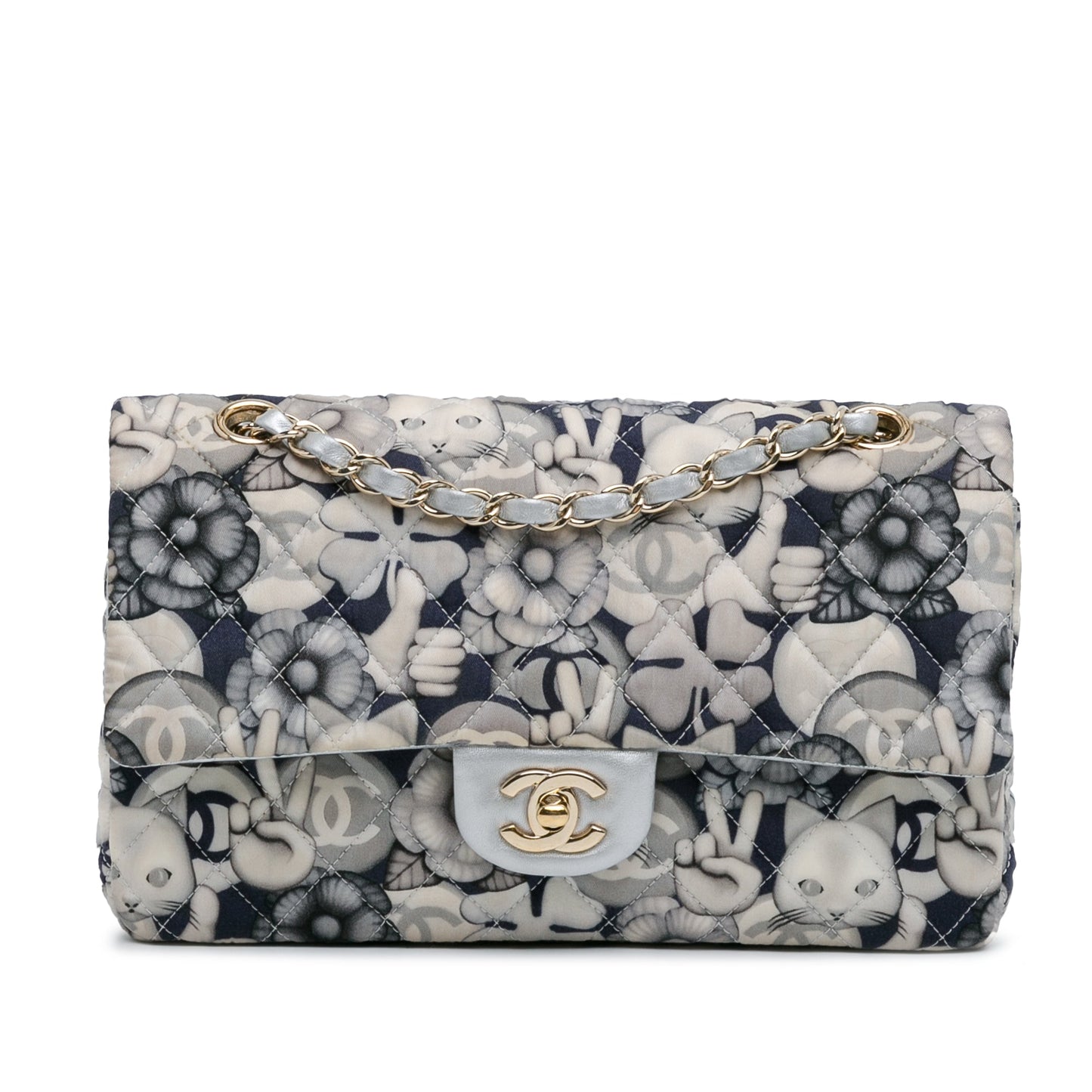 Chanel Medium Classic Nylon Cat Emoticon Double Flap White