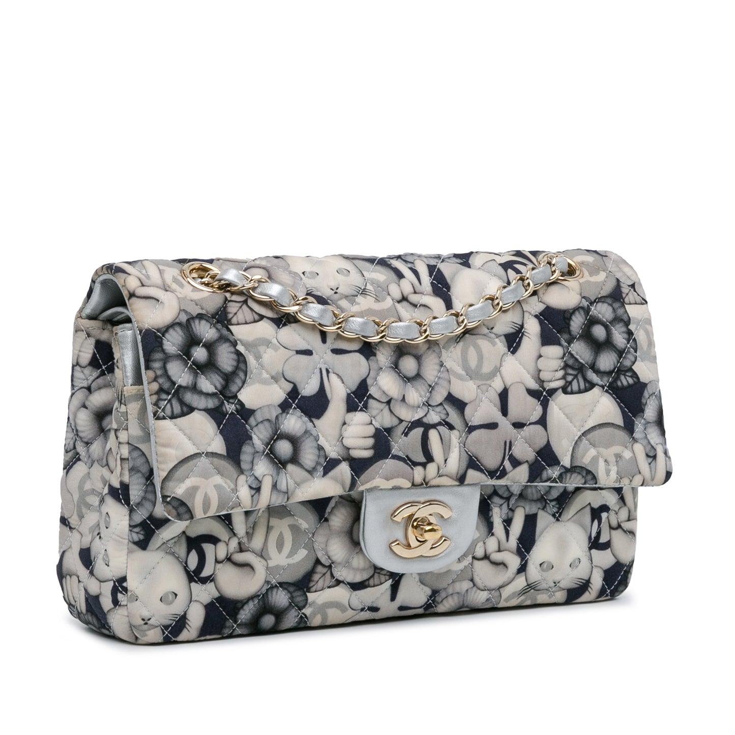 Chanel Medium Classic Nylon Cat Emoticon Double Flap White